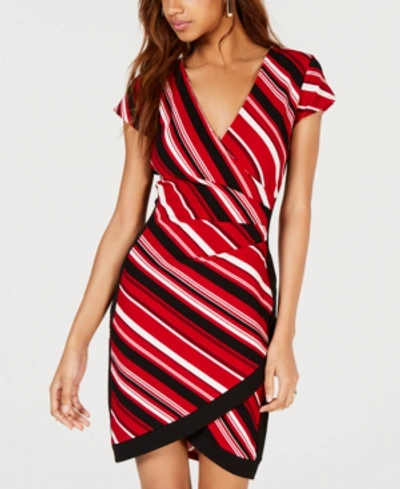 Almost Famous Juniors' Framed Wrap Dress In Red/black Stripe