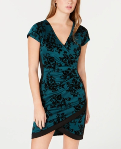 Almost Famous Juniors' Flocked Wrap Dress In Hunter/black