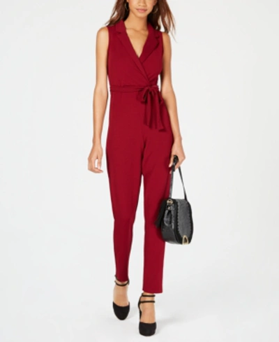 Almost Famous Juniors' Blazer-style Wrap Jumpsuit In Wine
