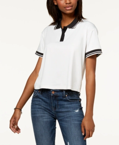 Almost Famous Juniors' Striped Contrast Polo In White