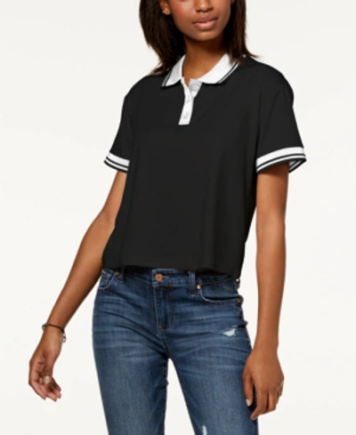 Almost Famous Juniors' Striped Contrast Polo In Black