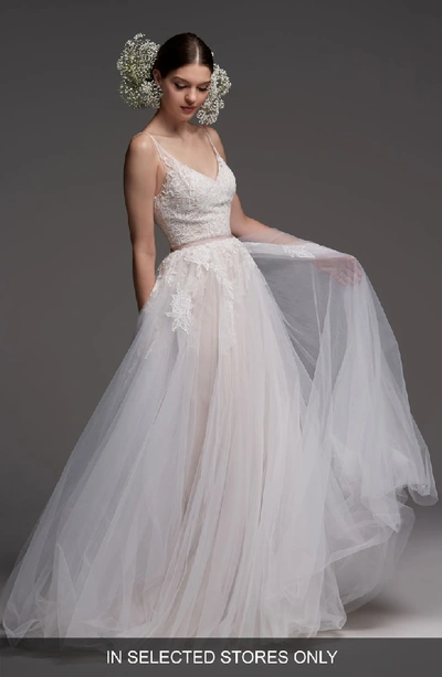 Watters Avignon Lace & Tulle Wedding Dress In Ivory/ Blush/ Rose Quartz