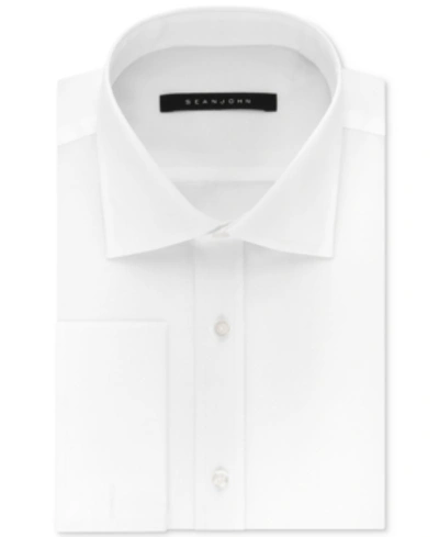 Sean John Men's Classic/regular Fit White Solid French Cuff Cotton Dress Shirt