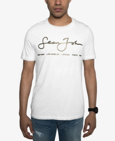 Sean John Men's Script Logo Statements Graphic T-shirt In Bright White