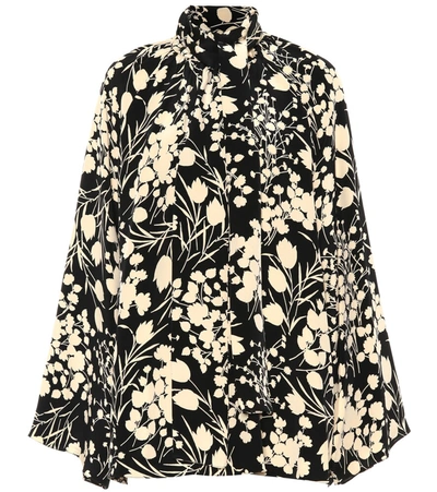 The Row Merrian Mock-neck Floral-print Pleated Silk Top In Black