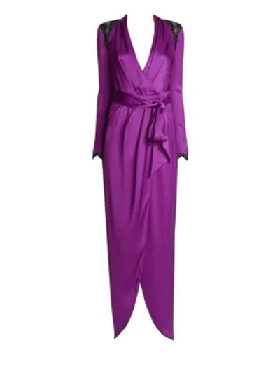 Ralph And Russo Embellished Silk Satin Wrap Gown In Purple