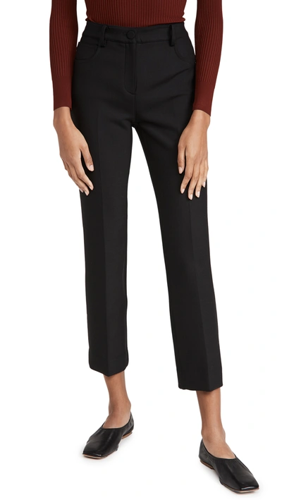 Theory Cropped Merino Wool-blend Straight-leg Trousers In Black