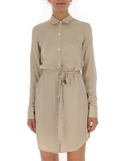 Theory Belted Shirt Dress In Beige