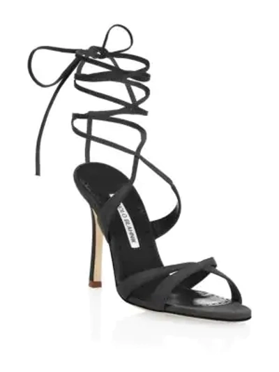 Manolo Blahnik Crisscross Suede Lace up Sandals In Black ModeSens