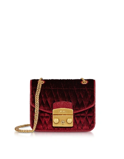 Furla Quilted Velvet Metropolis Cometa Mini Crossbody Bag In Rosso Red/gold