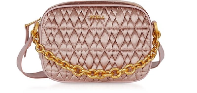 Furla Quilted Velvet Cometa Mini Crossbody Bag In Rosa Light Pink/gold