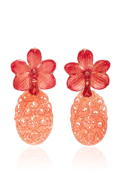 Bahina 18k Gold, Orchid And Agathe Earrings In Red