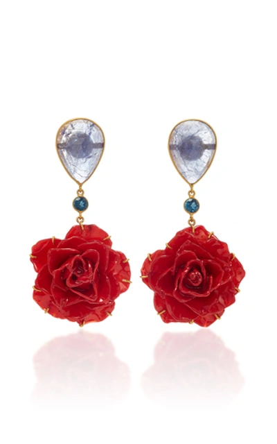 Bahina 18k Gold, Tanzanite, Topaz And Rose Earrings In Red