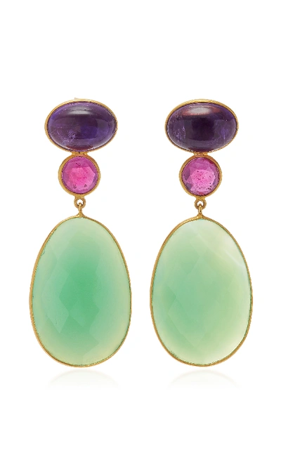 Bahina 18k Gold Amethyst Ruby And Agathe Earrings In Green