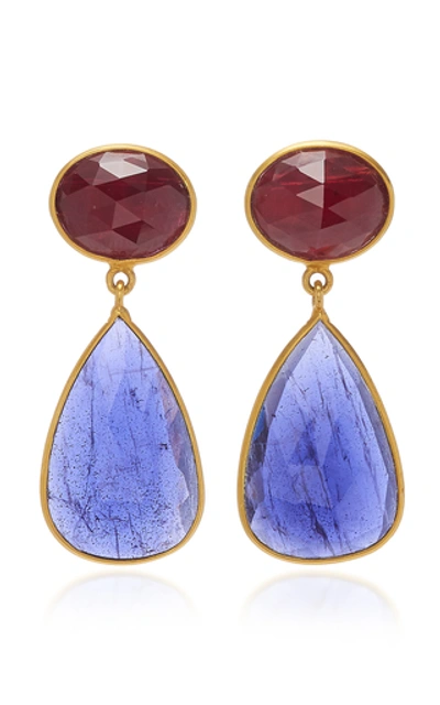 Bahina 18k Gold, Ruby And Iolith Earrings In Blue