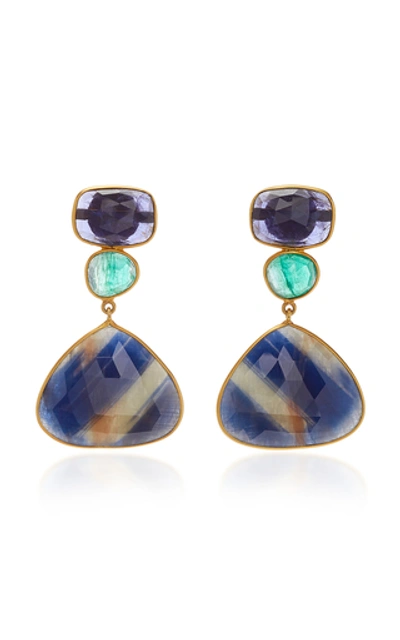 Bahina 18k Gold, Sapphire And Emerald Earrings In Green