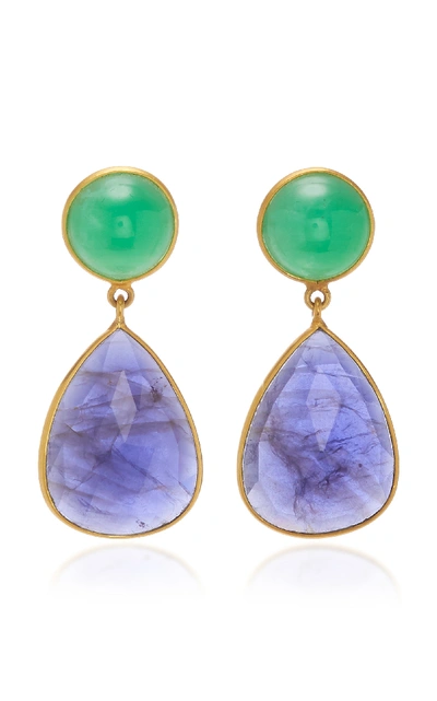 Bahina 18k Gold Chrysoprase And Iolith Earrings In Green