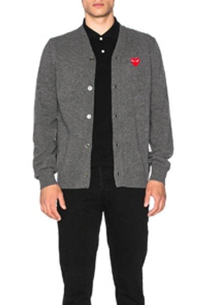 Comme Des Garçons Play Lambswool Cardigan With Red Emblem In Medium Grey