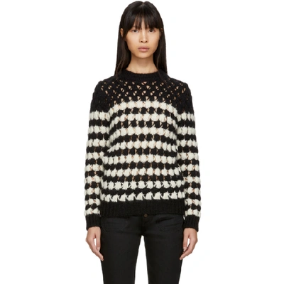 Saint Laurent Black And White Crochet Knit Sweater