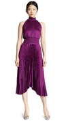 A.l.c Renzo High-neck Sleeveless Pleated Satin Midi Cocktail Dress In Purple