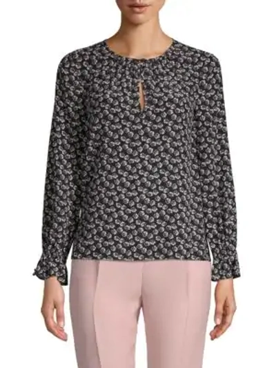 Rebecca Taylor Rue Floral Silk Blouse In Black Combo