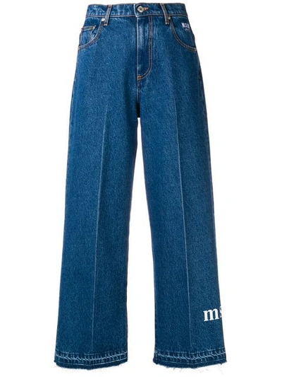 Msgm Cropped Wide Leg Jeans In Blue