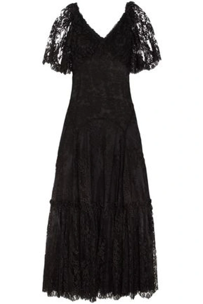 Dolce & Gabbana Paneled Corded Lace And Chantilly Lace Gown In Black