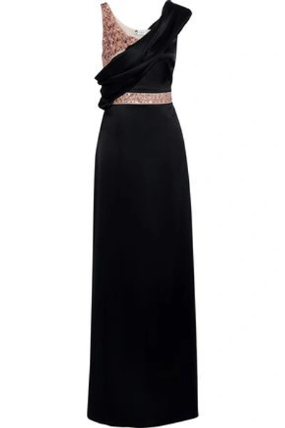 Lanvin Draped Sequined Satin Gown In Black
