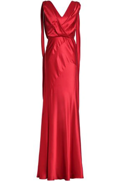 Alberta Ferretti Draped Fluted Silk-satin Gown In Red