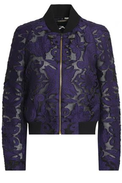 Roland Mouret Woman Fil Coupé Cotton And Silk-blend Bomber Jacket Dark Purple