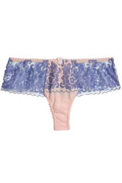 Mimi Holliday By Damaris Woman Embroidered Tulle Mid-rise Thong Baby Pink