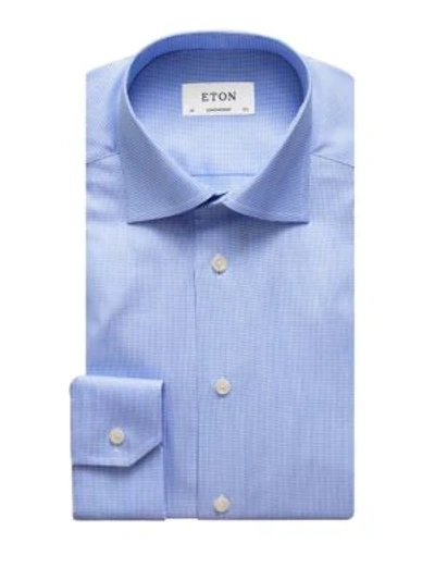 Eton Contemporary-fit Houndstooth Cotton Dress Shirt In Blue