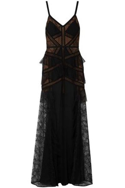 Elie Saab Paneled Georgette, Lace And Point D'esprit Gown In Black