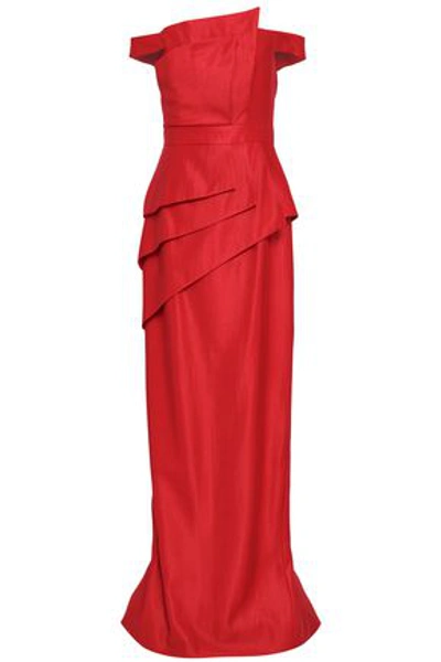 Black Halo Eve By Laurel Berman Black Halo Woman Off-the-shoulder Layered Crepe Gown Red