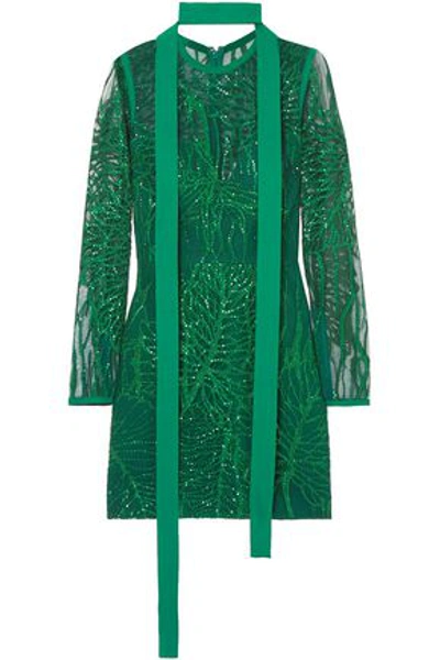 Elie Saab Embellished Tulle Mini Dress In Green