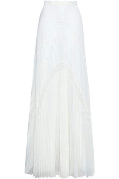 Zuhair Murad Woman Lace-trimmed Georgette Plissé Maxi Skirt Off-white