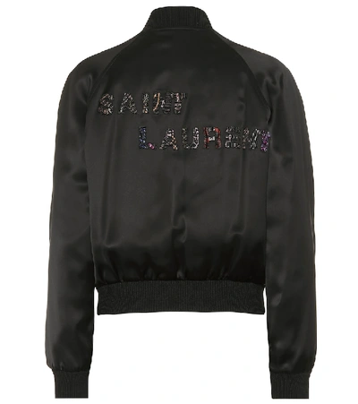 Saint Laurent Satin Bomber Jacket In Black