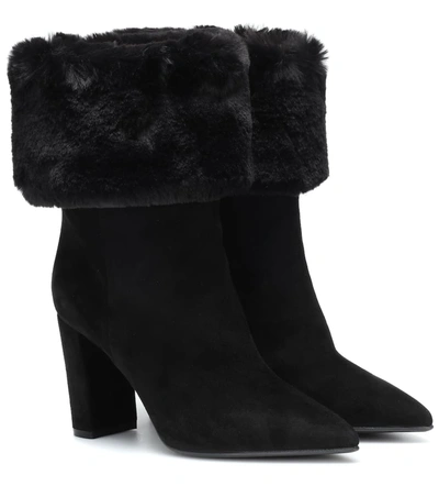 Gianvito Rossi 85 Suede And Faux Fur Ankle Boots In Black