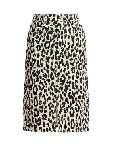 See By Chloé Leopard-print Denim Midi Skirt In White
