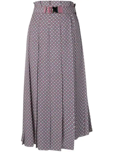 Fendi Romantic Tile-print Asymmetric Silk Midi Skirt In Pink