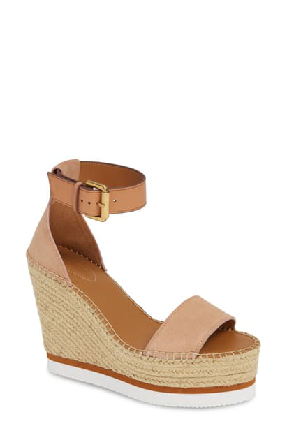 glyn leather & canvas platform espadrille wedge sandals