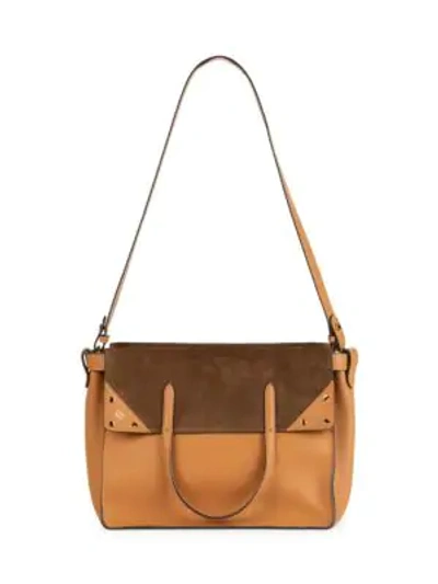 Fendi Leather & Suede Two-tone Foldover Tote In Tan