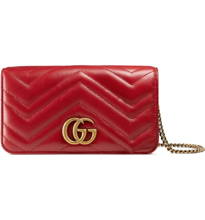 Gucci Gg Marmont 2.0 Wallet On Chain In Hibiscus Red