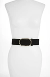 Frame Oval-ring Velvet Leather Belt In Black