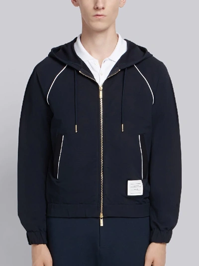 Thom Browne Double Knit Tech Zip-up Hoodie In Blue
