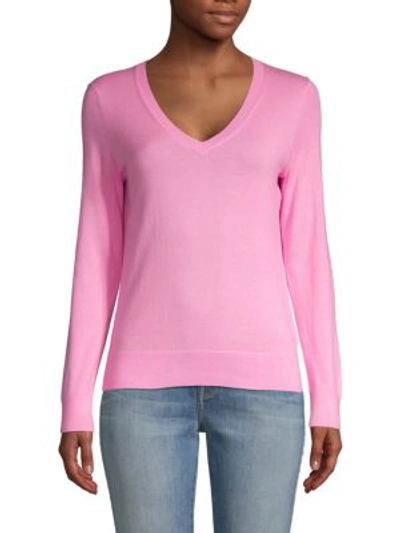 Saks Fifth Avenue Collection Featherweight Cashmere V-neck Sweater In Primrose Pink
