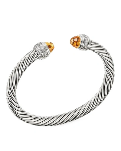 David Yurman Cable Bracelet W/ Diamonds & Citrine In Orange