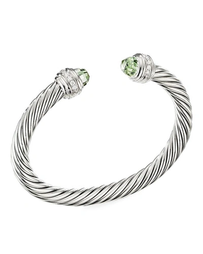 David Yurman Cable Bracelet W/ Diamonds & Prasiolite In Green