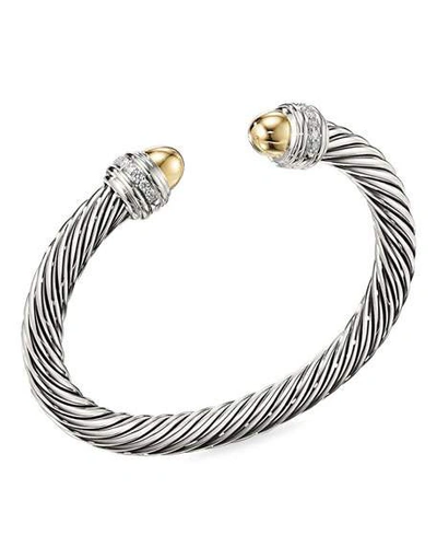 David Yurman Cable Bracelet With 14k Yellow Gold Dome & Diamonds In Silver