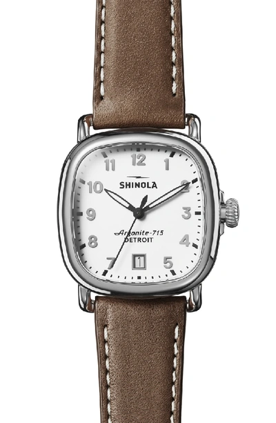 Shinola Men's 36mm Guardian 3hd Watch With Nut Brown Leather Strap In Dark Brown/ White/ Silver